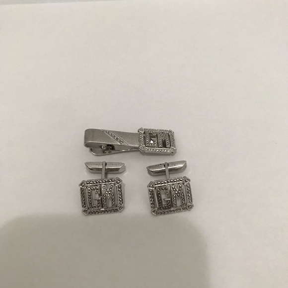 KD Kimler & Daniel Sterling Silver Vintage Cufflinks and Tie Clip Set
